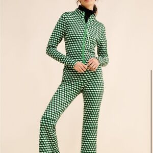 Cynthia Rowley Green and White Printed Geo Ski Jumpsuit